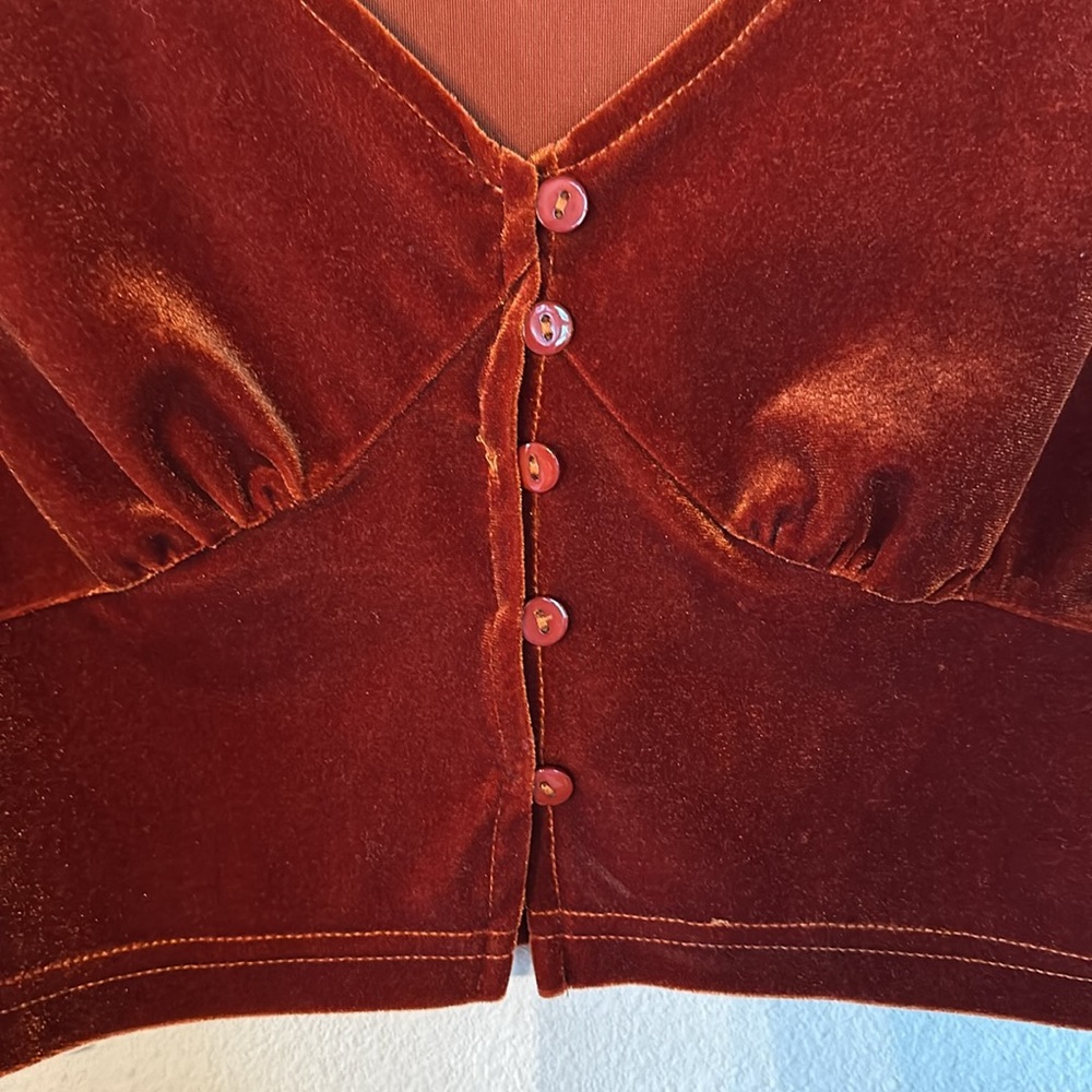 SHEIN Velvet Long Sleeve V Neck Crop Top Women’s Size M - Picture 3 of 6